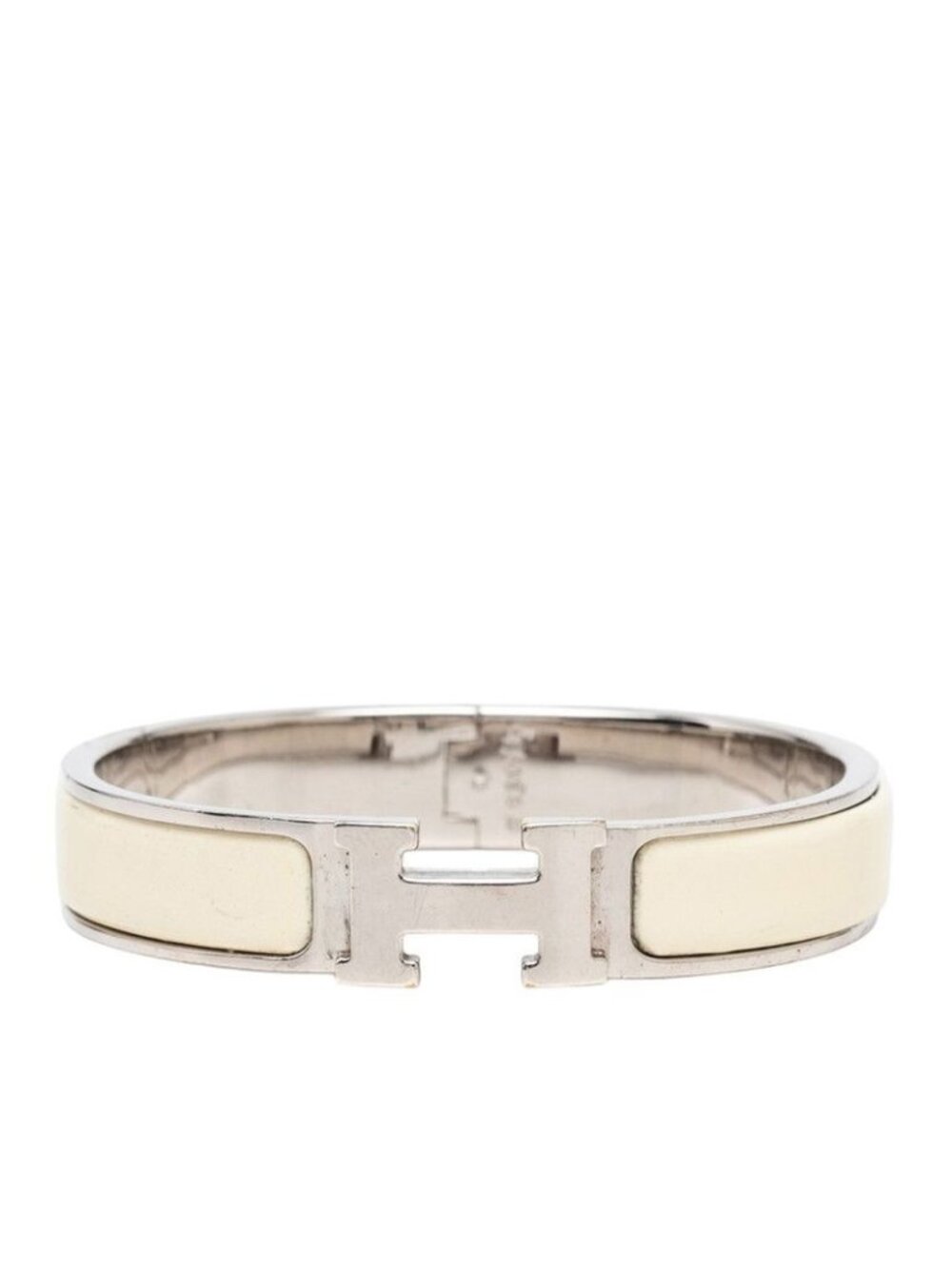 Hermes Click PM Bangle Bracelet Ivory Silver Metal Enamel
